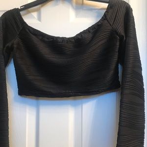 Black halter top with striped mini skirt